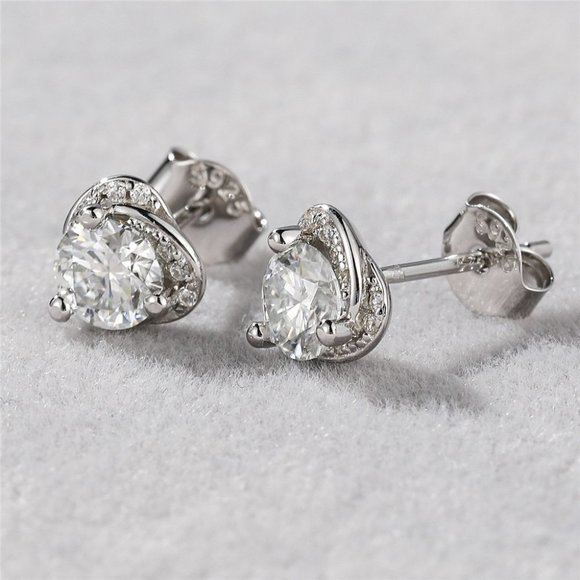 Certified 1ct. t.w. Moissanite Diamond Heart Halo Stud Earrings NEW - Picture 3 of 11